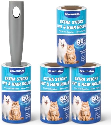 Lint Roller, Extra Sticky 360 Sheets for Pet Hair Removal, 4 Pack