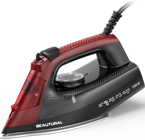 Steam Iron for Clothes, Ceramic-Coated Soleplate, 1500W, Black